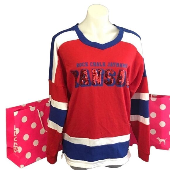 Collegiate collection Pink Victoria Secret sweater Kansas - Picture 1 of 6